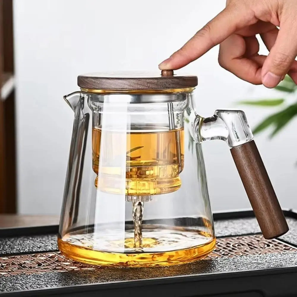 Creative Magic Glass Teapot Heat Resistant Large Capacity Lazy Kungfu Drip Teapot with Wooden Handle Tea Water Separation